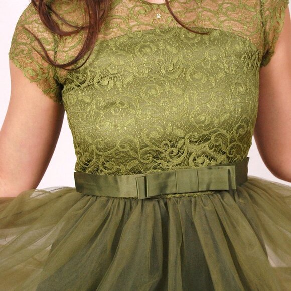 Vintage Fairy Dress (S) moss green y2k ball gown small xs chiffon fairycore prom - Picture 7 of 7